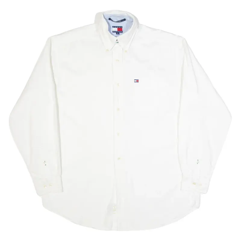 TOMMY HILFIGER Mens Plain Shirt White Long Sleeve S