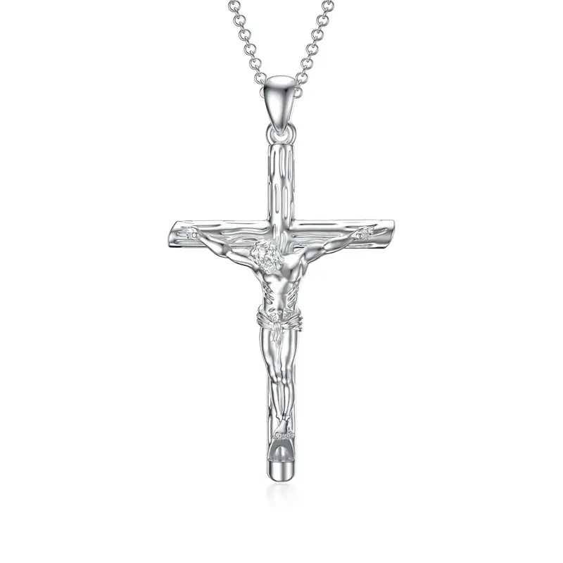 Sterling Silver Cross Jesus Crucifix Whistle Pendant Necklace for Men