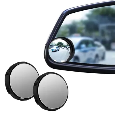 2PCS Round HD Glass Convex Rear View Mirror with Frame, 360 Wide Angle Side View Mirror Accessories with Self Adhesive Back f...