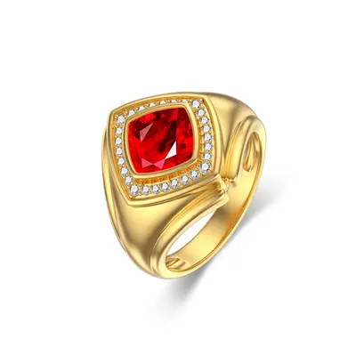 10K Gold Princess Cut Shaped Cubic Zirconia Personalized Engraving Ring for Men