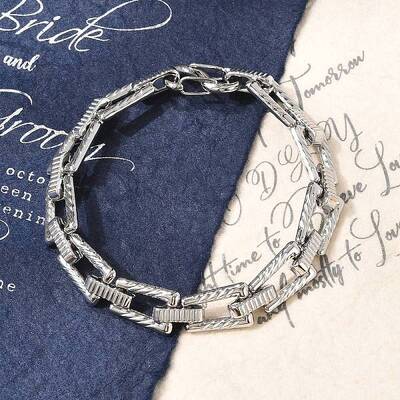 304 Stainless Steel Trapezoid Link Chain Bracelets for Women Men