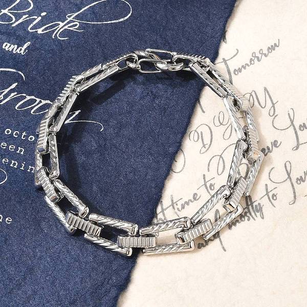304 Stainless Steel Trapezoid Link Chain Bracelets for Women Men