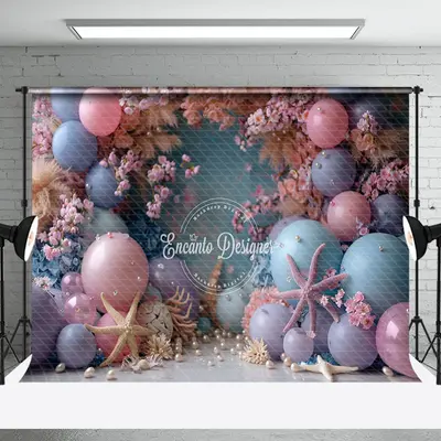 Starfish Pearl Colorful Balloons Cake Smash Backdrop