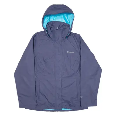 COLUMBIA Omni-Tech Womens Rain Jacket Blue Nylon Hooded L