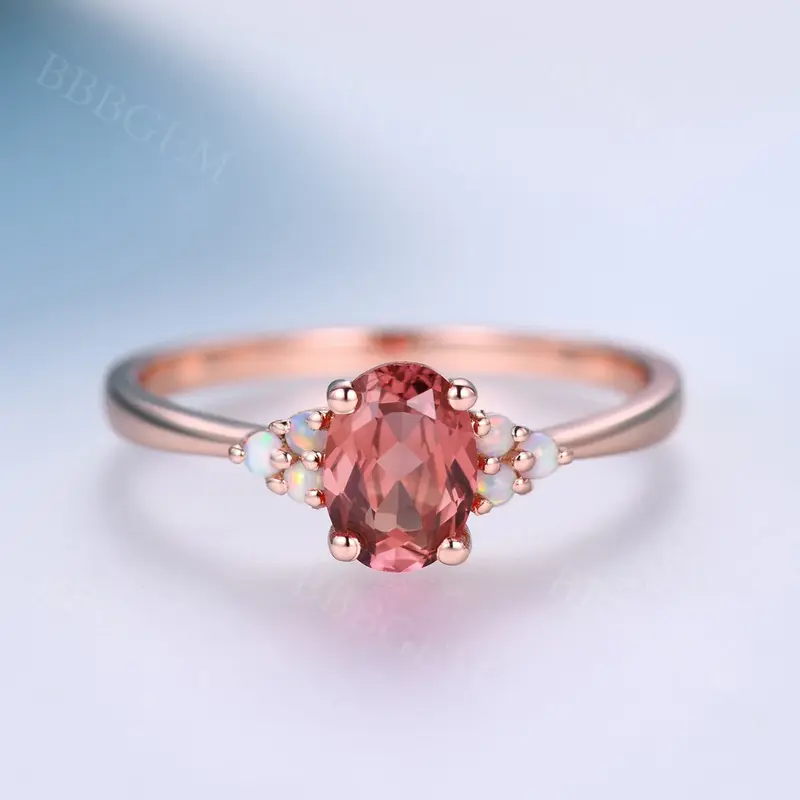 1 Carat Oval Cut Padparadscha Sapphires Engagement Ring Opal Accent Stone