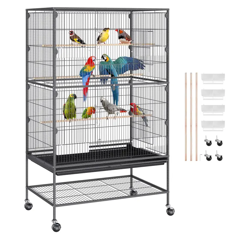 VEVOR 52 inch Standing Large Bird Cage, Carbon Steel Flight Bird Cage for Parakeets, Cockatiels, Parrots, Macaw with Rolling ...