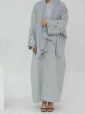 Women's Heart Embroidery Batwing Sleeve Abaya, Modest Fashion Long Sleeve Loose Abaya for Spring & Fall, Arabic Clothing for ...