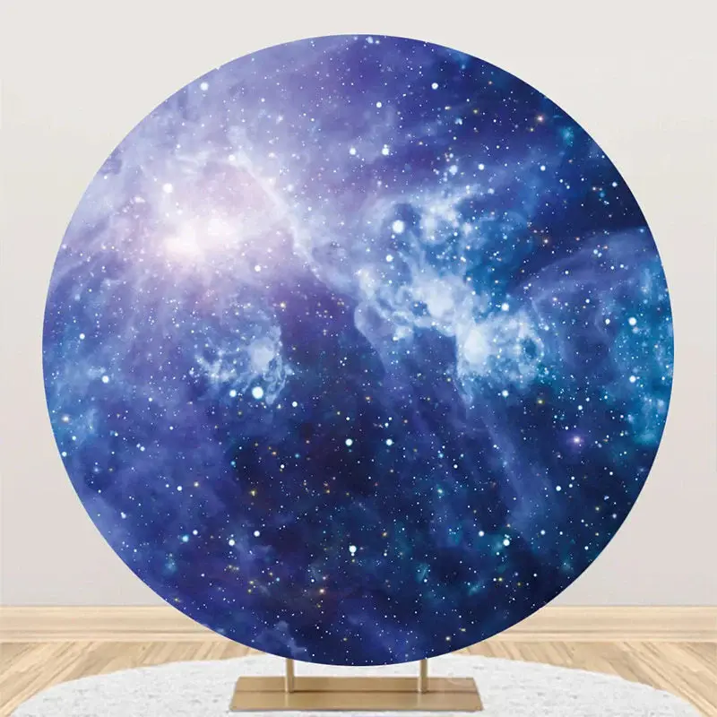 Round Blue Universe Stars Texture Birthday Backdrop - Aperturee