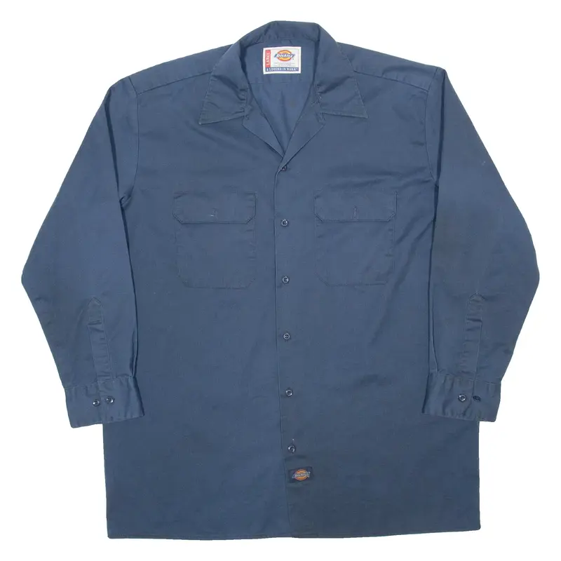 DICKIES Mens Worker Shirt Blue Long Sleeve L