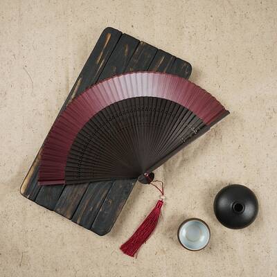 Chinese Style Wood Folding Fan with Tassel