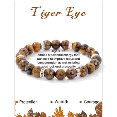 Natural Tiger Eye Round Beaded Stretch Bracelets for Women Men