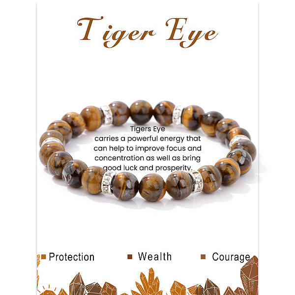 Natural Tiger Eye Round Beaded Stretch Bracelets for Women Men