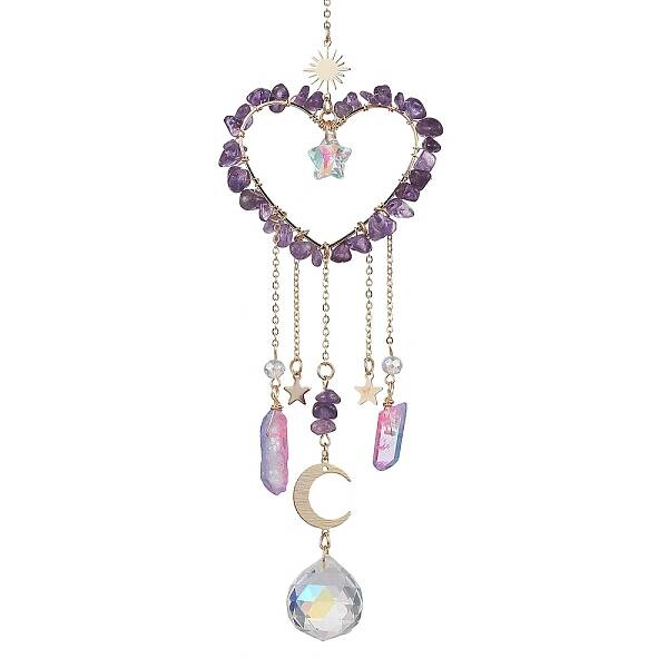Natural Amethyst Chip Beads with Brass Findings Pendant Decorations