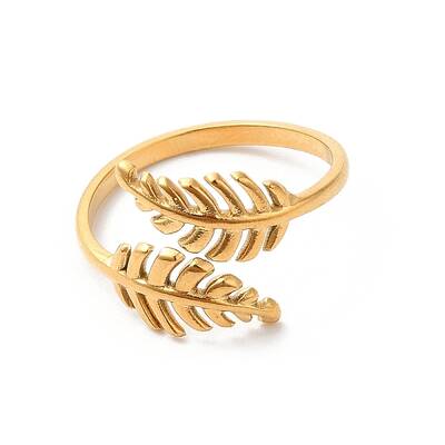 Ion Plating(IP) 304 Stainless Steel Leaf Open Cuff Ring for Women