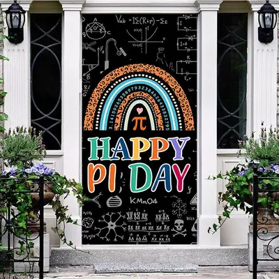 Black Formula Boho Rainbow Happy Pi Day Door Cover - Aperturee