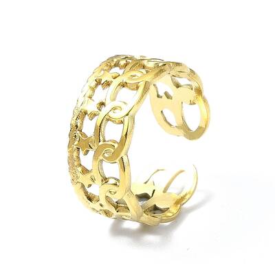 Ion Plating(IP) 304 Stainless Steel Star Open Cuff Ring