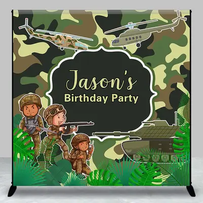 Custom Name Green Camouflage Birthday Backdrop For Boy - Aperturee