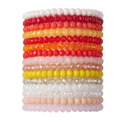 15Pcs 15 Styles Faceted Rondelle Glass Beaded Stretch Bracelet Sets