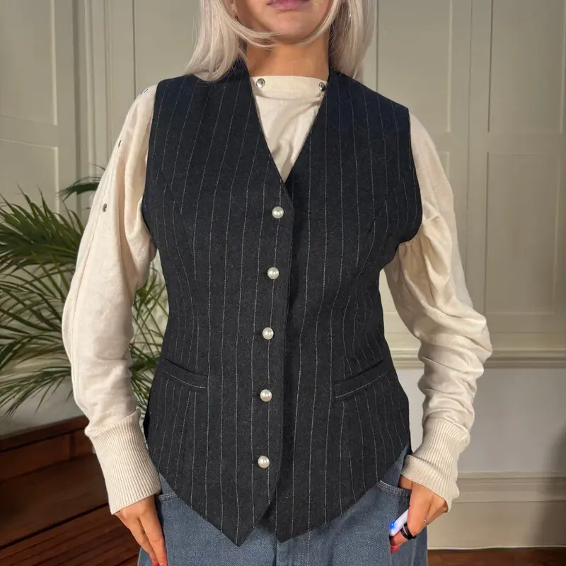 Unbranded Striped Waistcoat - Medium Grey Wool