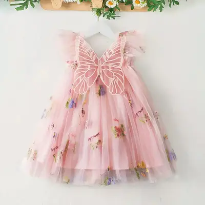 Lovely Girls Butterfly Dress Flying Sleeve Cute Fairy Princess Mesh Dress Embroidery Flower Girl Dress for Wedding Baby Girls...