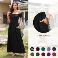 Chicovar Boutiques Women's Off-Shoulder Summer Maxi Dress – Long/Short Sleeve with Pockets, Perfect for Vacation, Dinner & ...