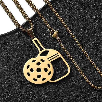 201 Stainless Steel Pickleball Paddle Pendant Box Chain Necklaces for Women Men