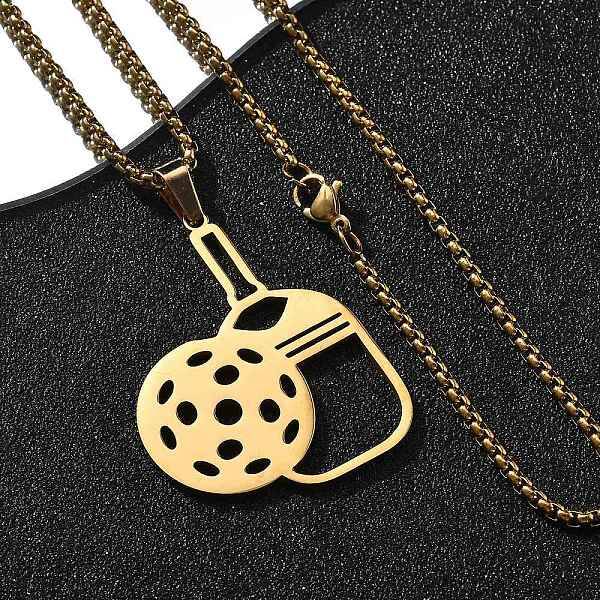 201 Stainless Steel Pickleball Paddle Pendant Box Chain Necklaces for Women Men