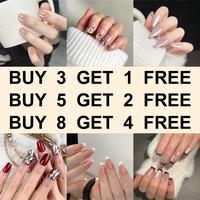 【NEW ARRIVALS!】 Press on Nails French Tip Bling Coffin Short Almond Fake Nails with Designs Glue on Nails Long Glossy Gra...