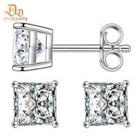 [Unisex Earrings] Delzzad S925 Princess Cut Synthetic Moissanite Stud Earrings Gift For Men Women