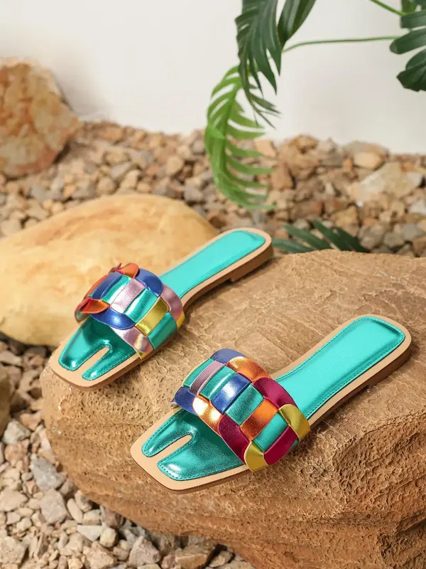 Women's Summer 2024 Trendy Colorblock Slippers, Pillow-like Comfort Slippers, Cozy Silent Anti-slip Slides for Women, Female ...