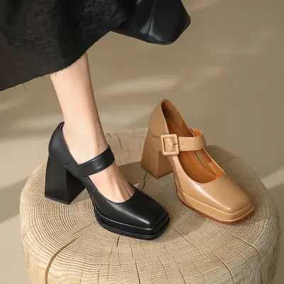 CHIKO Zonta Square Toe Block Heels Mary Jane Shoes
