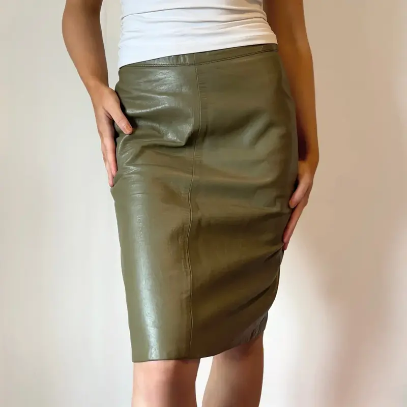Unbranded Midi Skirt - 28W UK 8 Khaki Leather