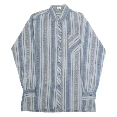 BREMO TEXTIL Mens Shirt Grey 90s Striped Long Sleeve M