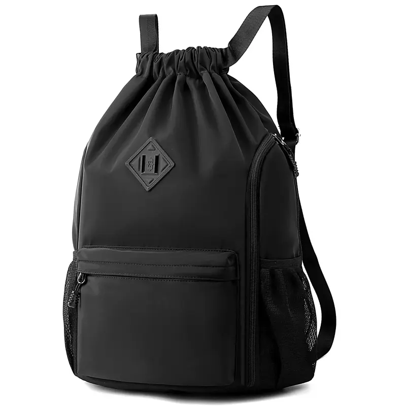 NEYRAT Waterproof Sports Gym Bag Drawstring Backpack Beach Sackpack for Men Women With Two Water Bottle Holder