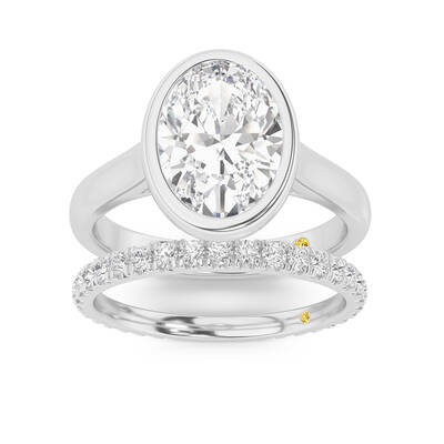 Secret Kiss Lab Grown Oval Shaped Diamond Engagement Ring with the Envoi Wedding Band | 10K White Gold 3 ct. tw.