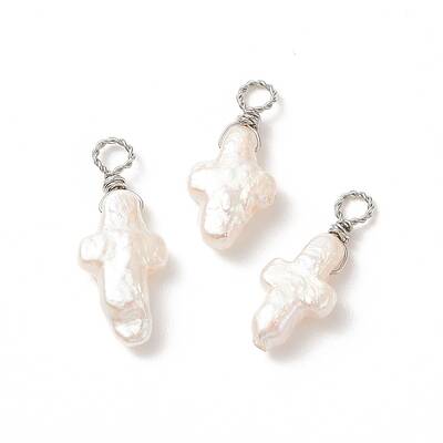 Copper Wire Wrapped Natural Keshi Pearl Pendants