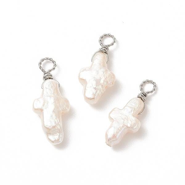 Copper Wire Wrapped Natural Keshi Pearl Pendants