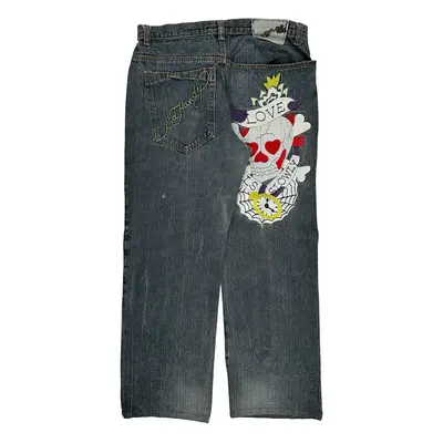 Ed Hardy Graphic Jeans - 34W 30L Dark Wash Cotton