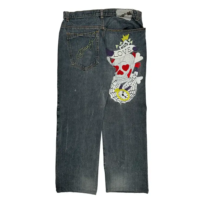 Ed Hardy Graphic Jeans - 34W 30L Dark Wash Cotton