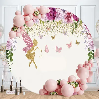 Aperturee Circle Butterfly And Flower Happy Birthday Backdrop | Round Backdrop For Birthday Party | Round Backdrop Fabric Cov...