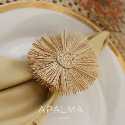 Sunflower Napkin Ring - Iraca Palm, 100% handmade napkin holder for table decor | Packaging: Pack of 4