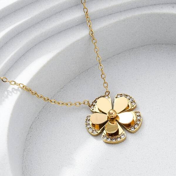 304 Stainless Steel Crystal Rhinestone Flower Necklaces