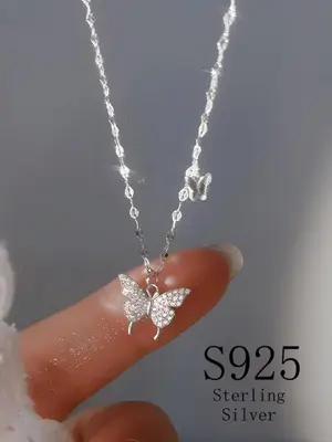 925 Sterling Silver Fashion Butterfly Detail Necklace for Women, Fashion Jewelry for Party, Daily Clothing Decor, Exquisite J...