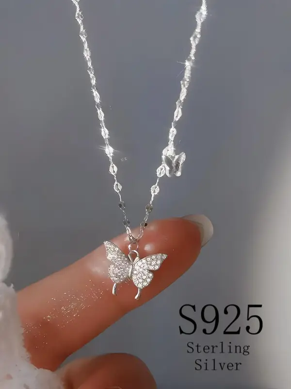 925 Sterling Silver Fashion Butterfly Detail Necklace for Women, Fashion Jewelry for Party, Daily Clothing Decor, Exquisite J...