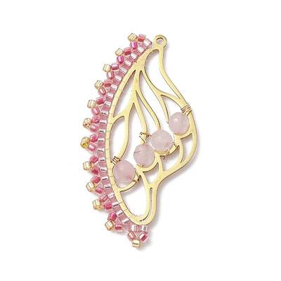 Faceted Round Natural Rose Quartz & Glass Seed Bead Pendants