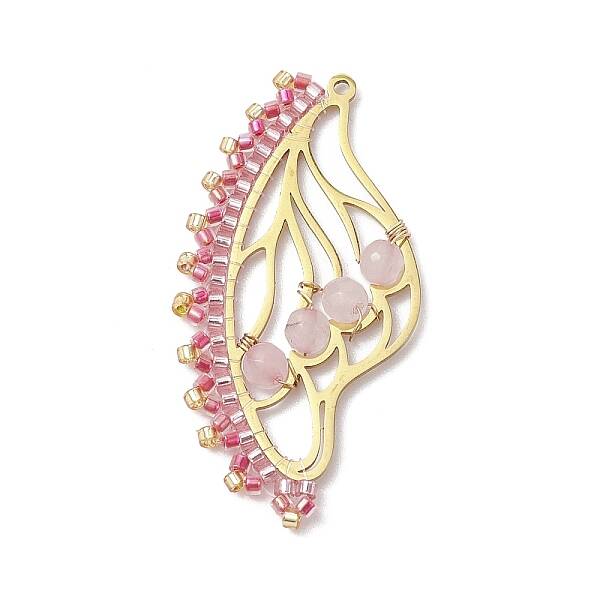 Faceted Round Natural Rose Quartz & Glass Seed Bead Pendants