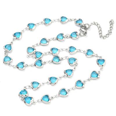 304 Stainless Steel & Glass Heart Link Chain Necklaces