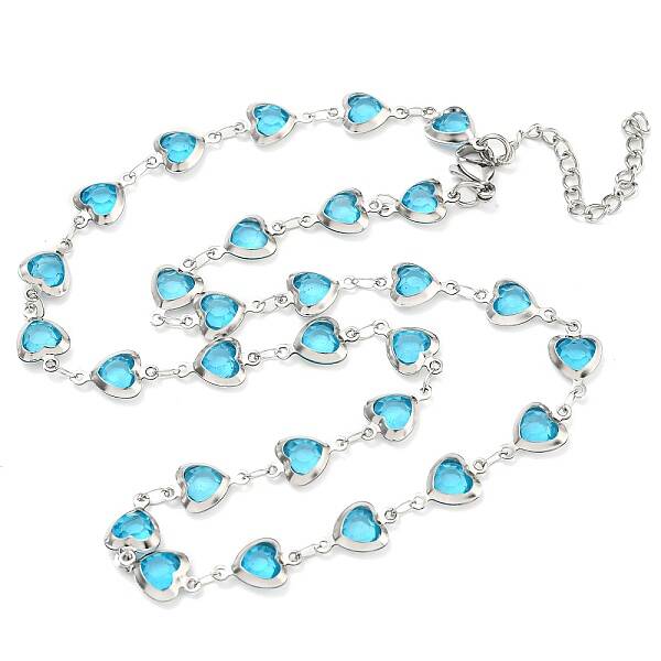 304 Stainless Steel & Glass Heart Link Chain Necklaces