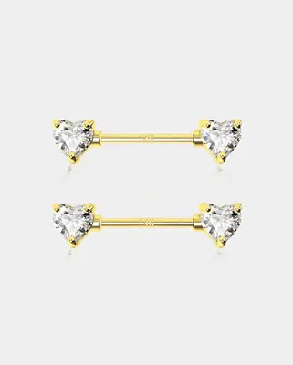 14K Gold Heart CZ Nipple Ring