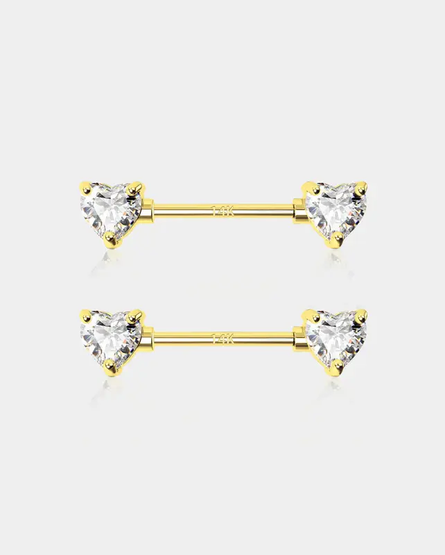 14K Gold Heart CZ Nipple Ring